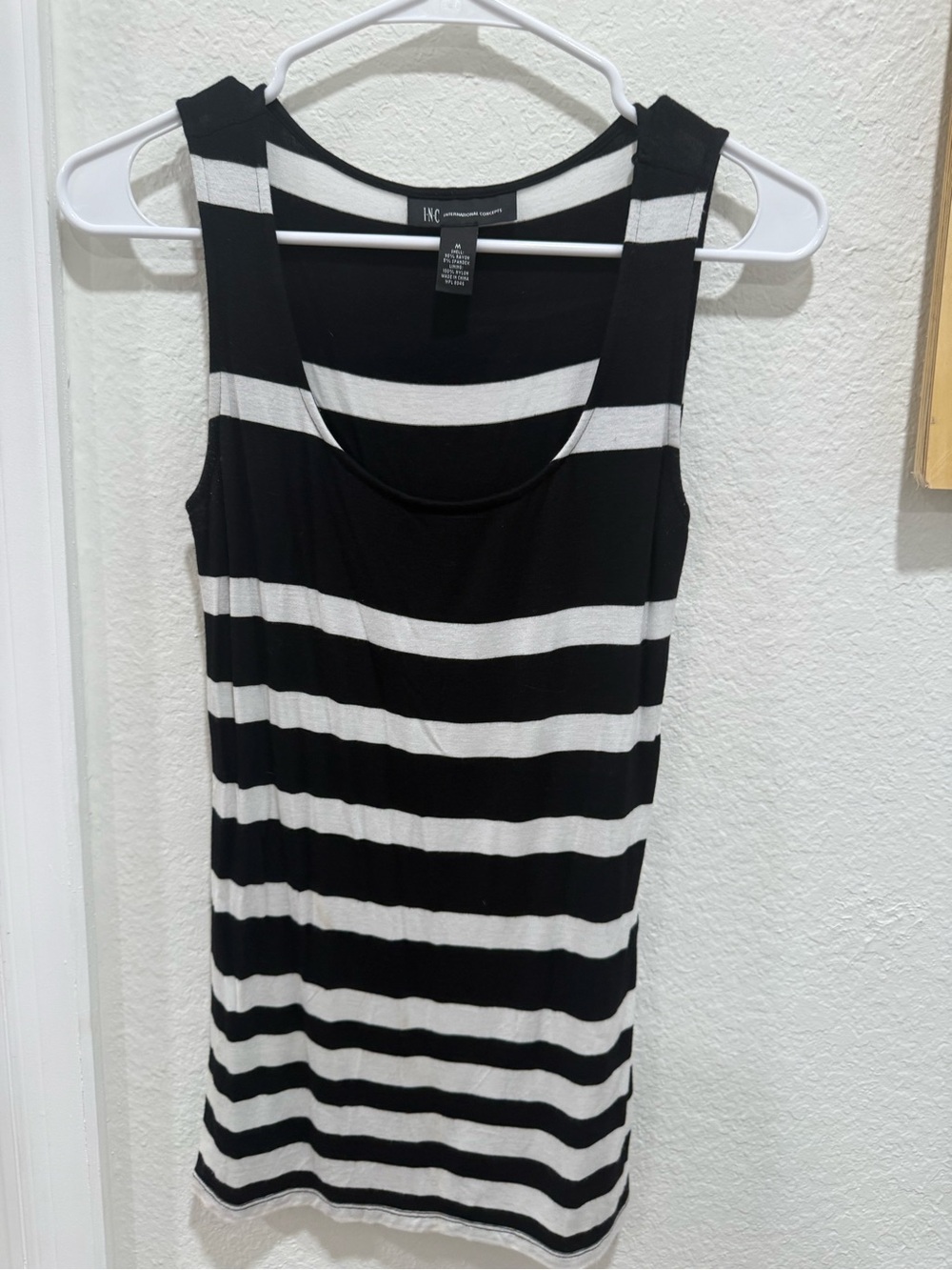 INC International Concepts Black and White Striped Scoop Tank